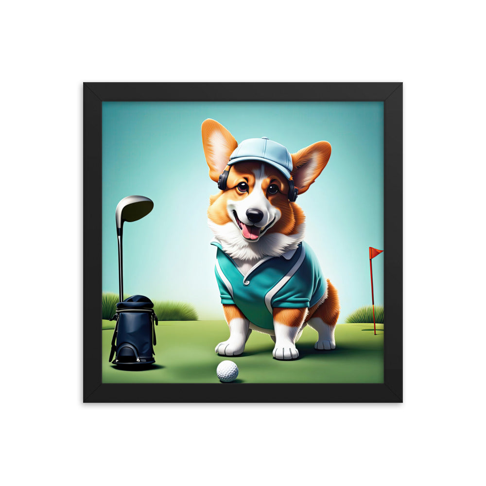 Pembroke Welsh Corgi Golfer- Framed poster