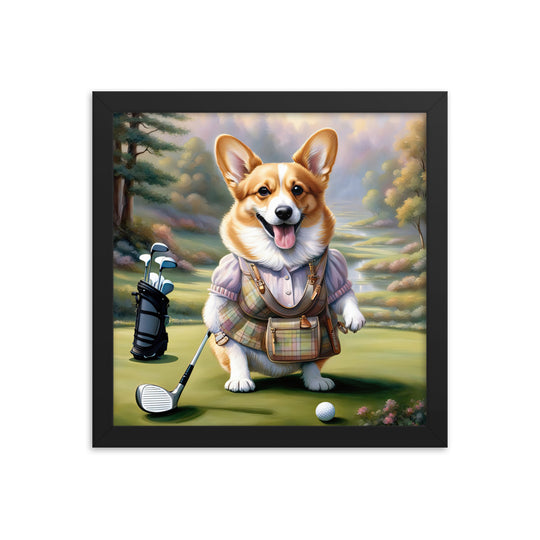 Pembroke Welsh Corgi Golfer- Framed poster v3