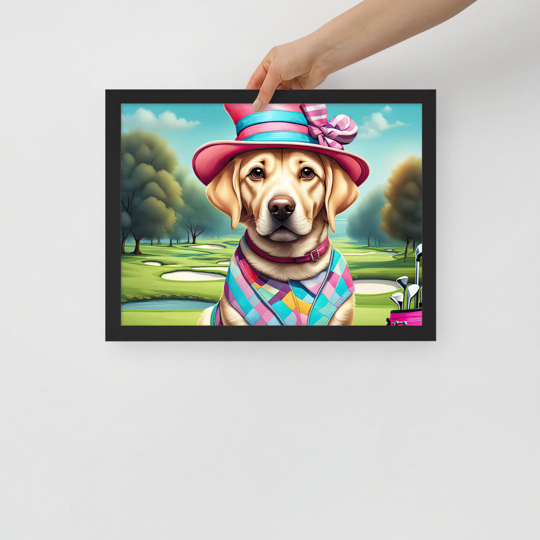 Framed poster-Labrador Retriever Golfer V9