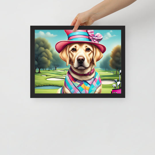 Framed poster-Labrador Retriever Golfer V9