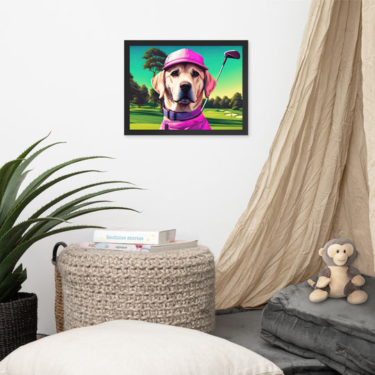 Framed poster-Labrador Retriever Golfer V16