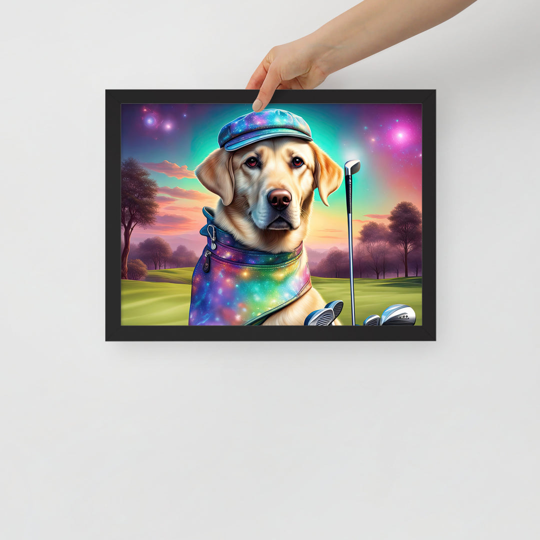 Framed poster-Labrador Retriever Golfer V21