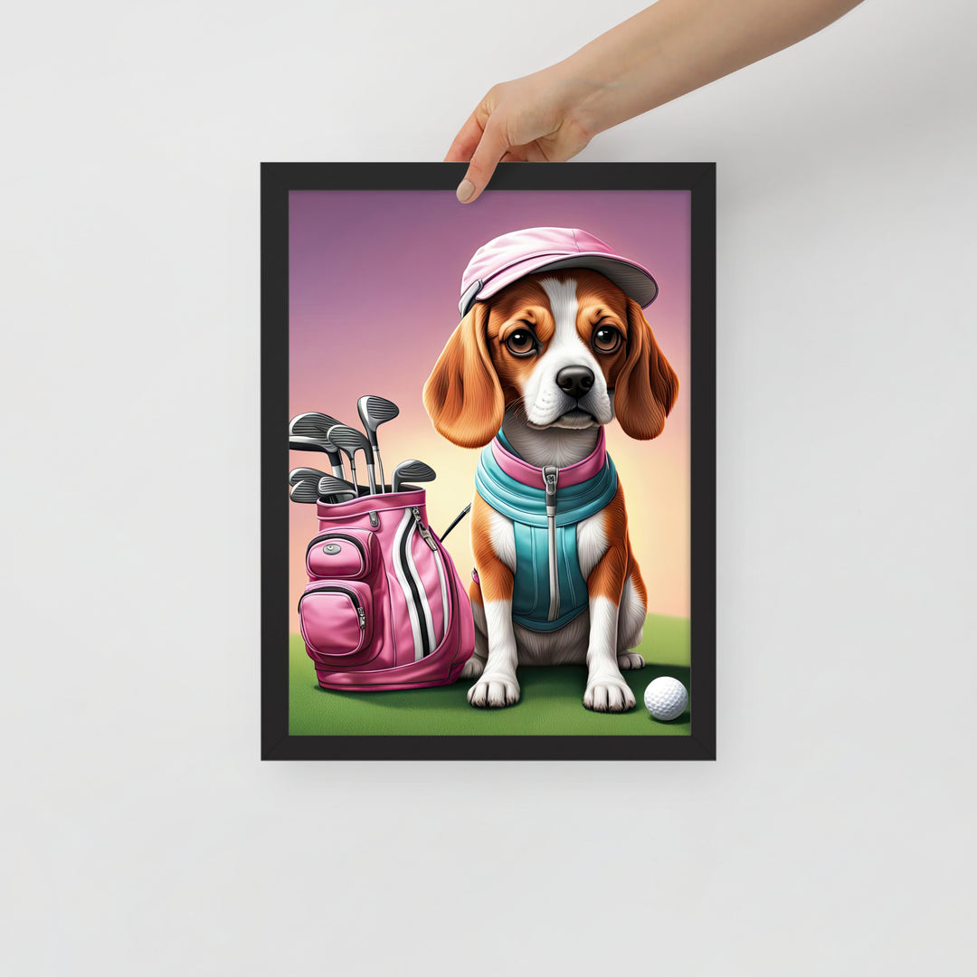 Beagle Golfer- Framed poster v3