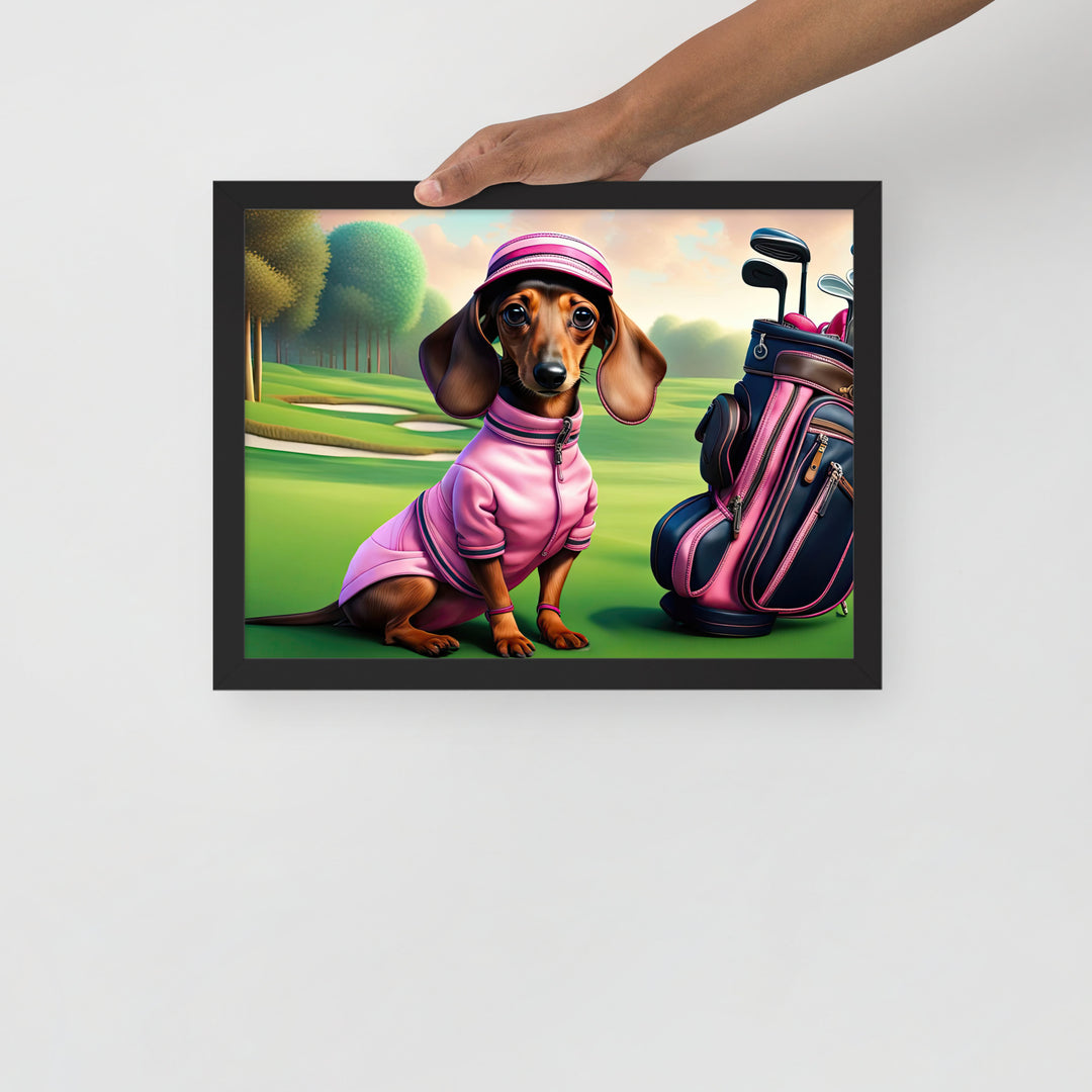 Dachshund Golfer- Framed poster v2