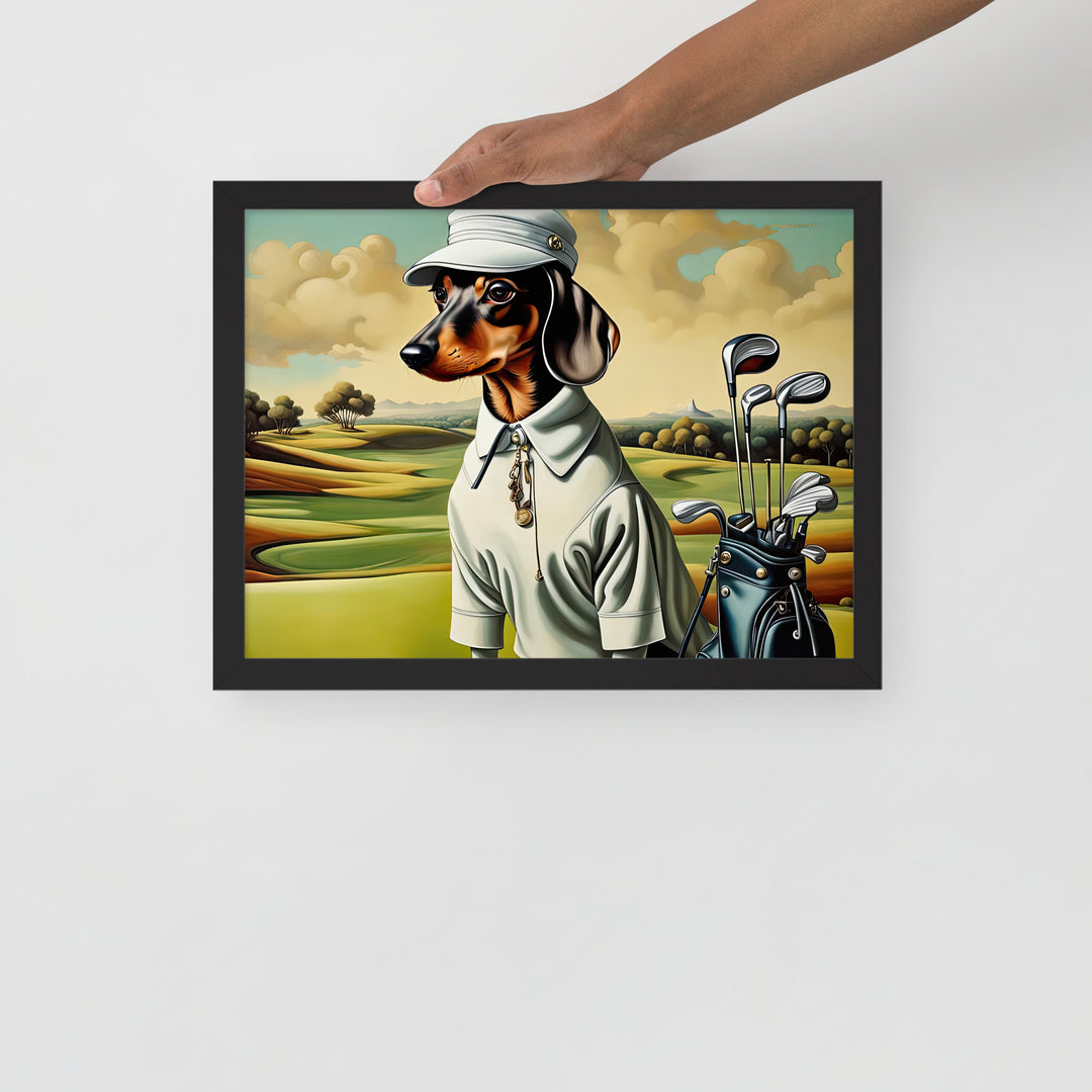 Dachshund Golfer- Framed poster v3