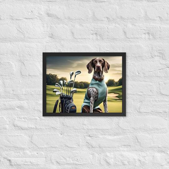 German Shorthaired Pointer Golfer- Framed poster v2