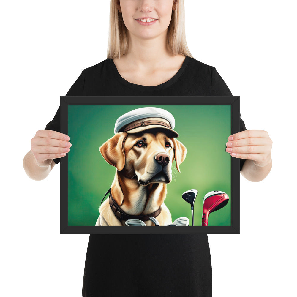 Framed poster-Labrador Retriever Golfer V3