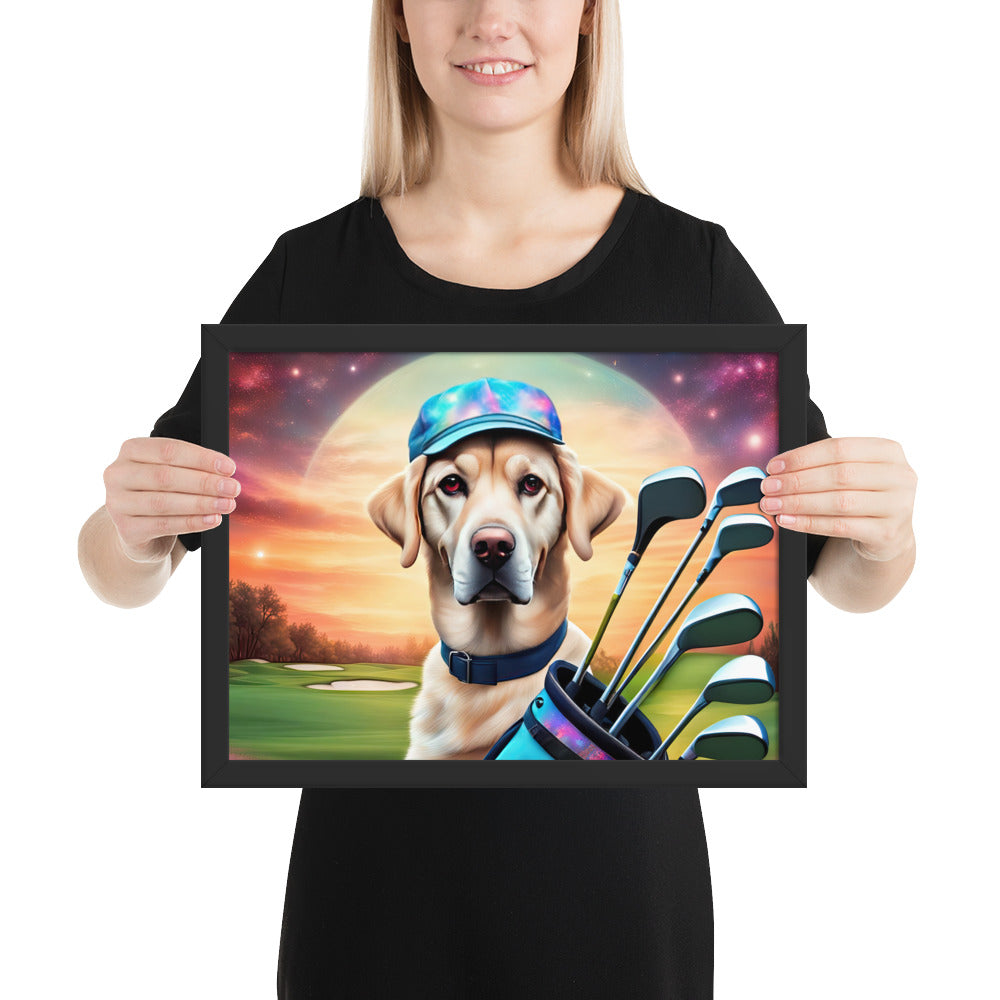 Framed poster-Labrador Retriever Golfer V13