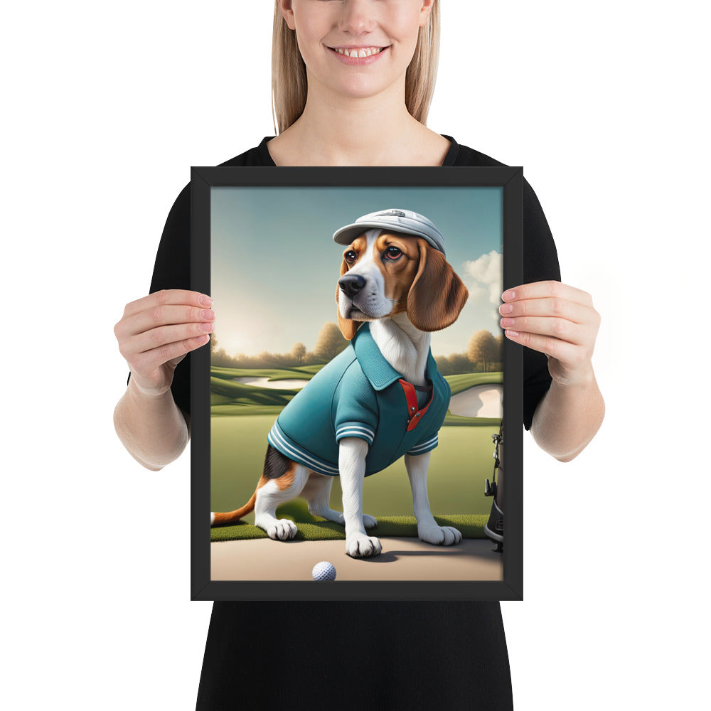 Beagle Golfer- Framed poster v2