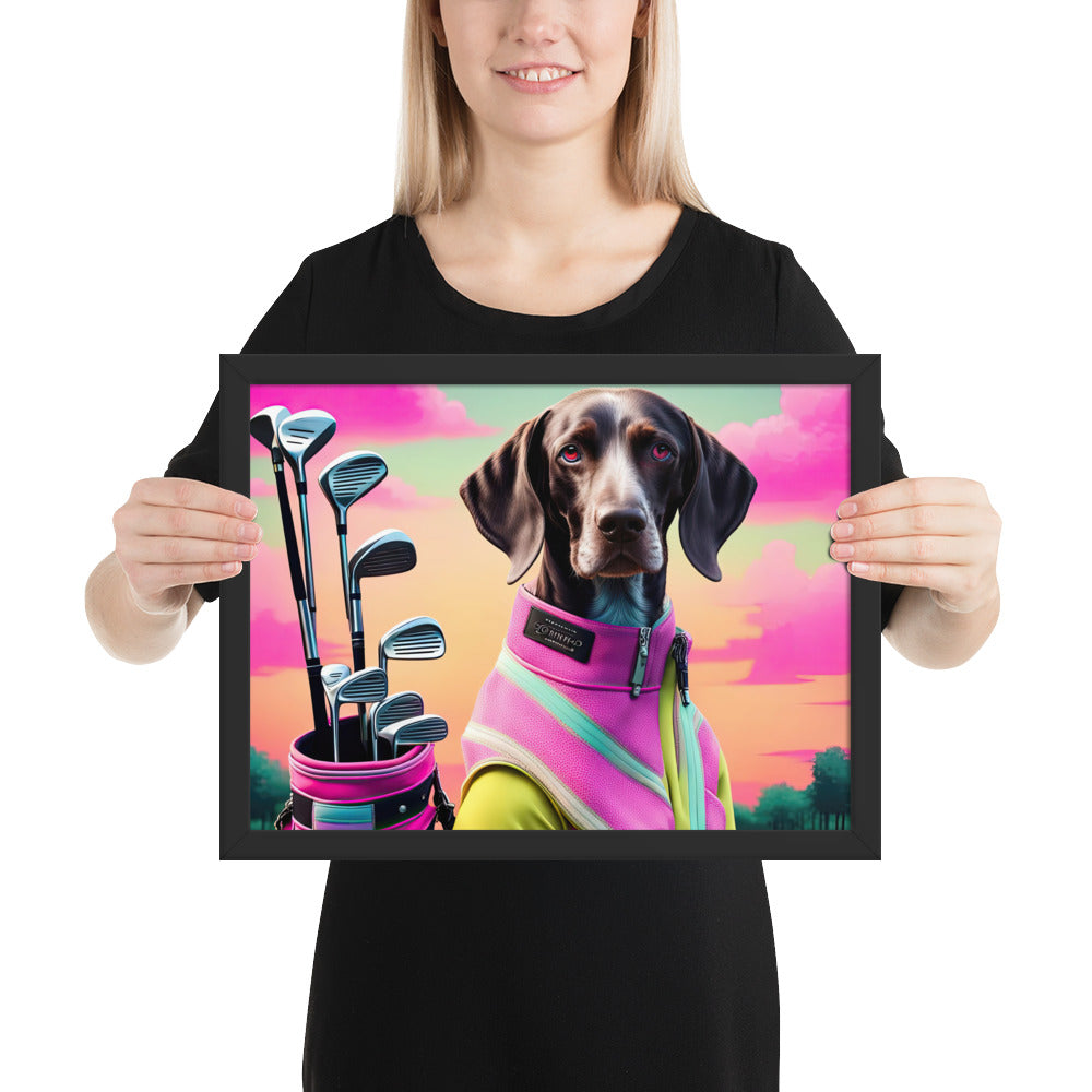 German Shorthaired Pointer Golfer- Framed poster v3