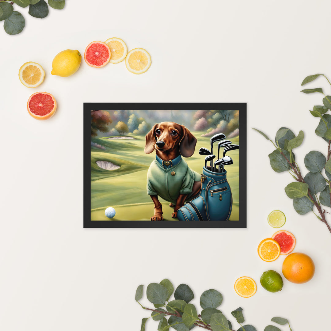 Dachshund Golfer- Framed poster