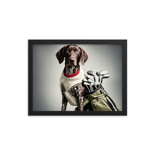 German Shorthaired Pointer Golfer- Framed poster v4