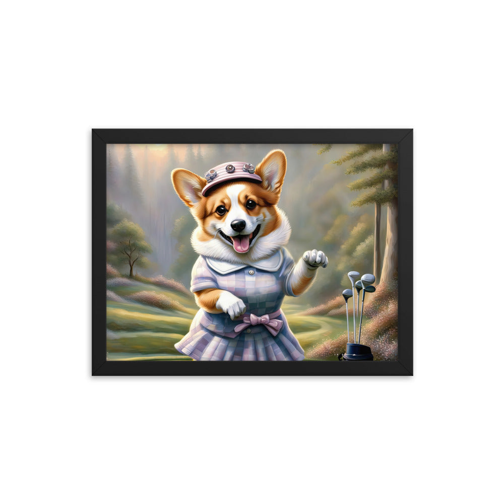 Pembroke Welsh Corgi Golfer- Framed poster v2