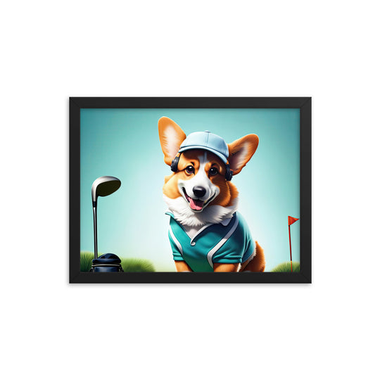 Pembroke Welsh Corgi Golfer- Framed poster