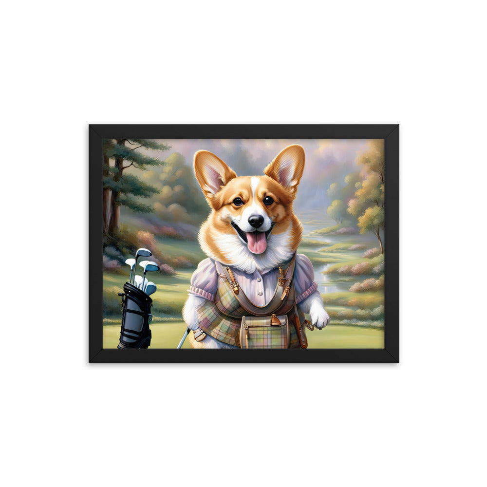 Pembroke Welsh Corgi Golfer- Framed poster v3