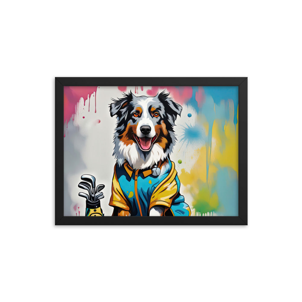 Australian Shepherd Golfer- Framed poster v3