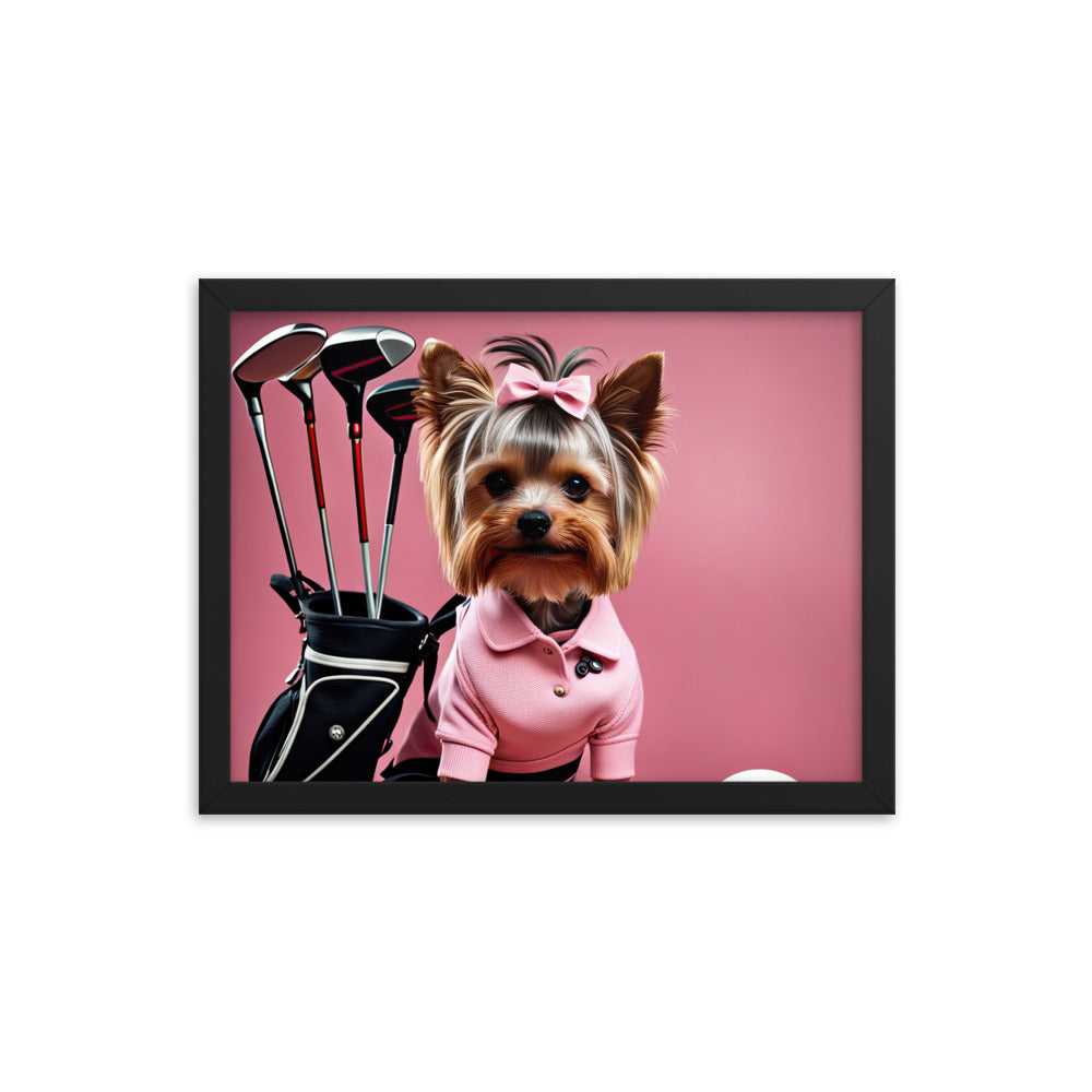 Yorkshire Terrier Golfer- Framed poster