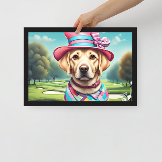 Framed poster-Labrador Retriever Golfer V9