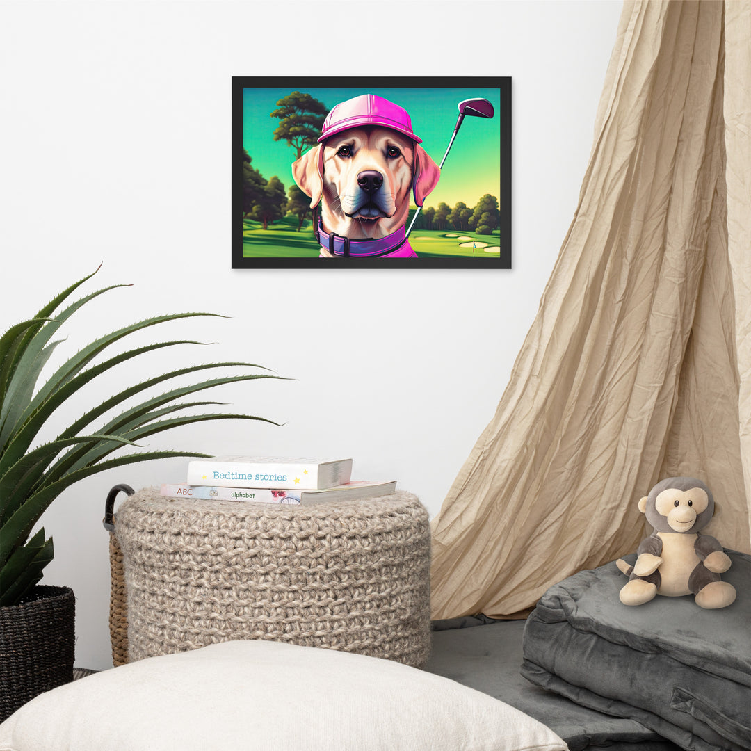 Framed poster-Labrador Retriever Golfer V16