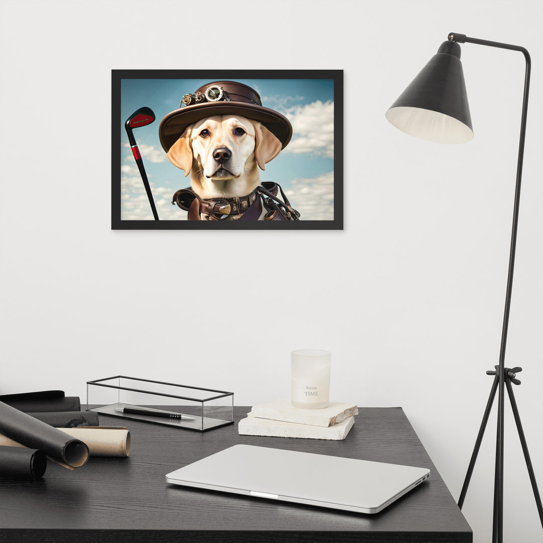 Framed poster-Labrador Retriever Golfer V20