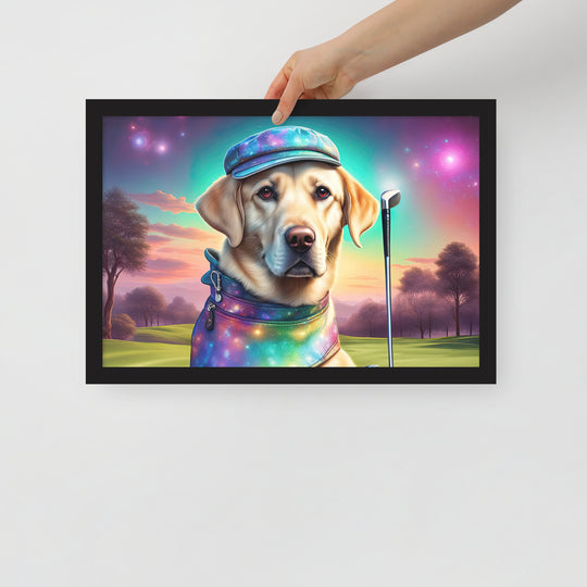 Framed poster-Labrador Retriever Golfer V21