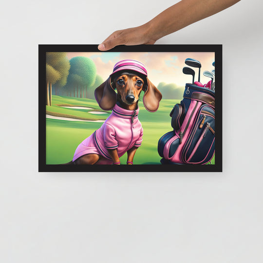 Dachshund Golfer- Framed poster v2