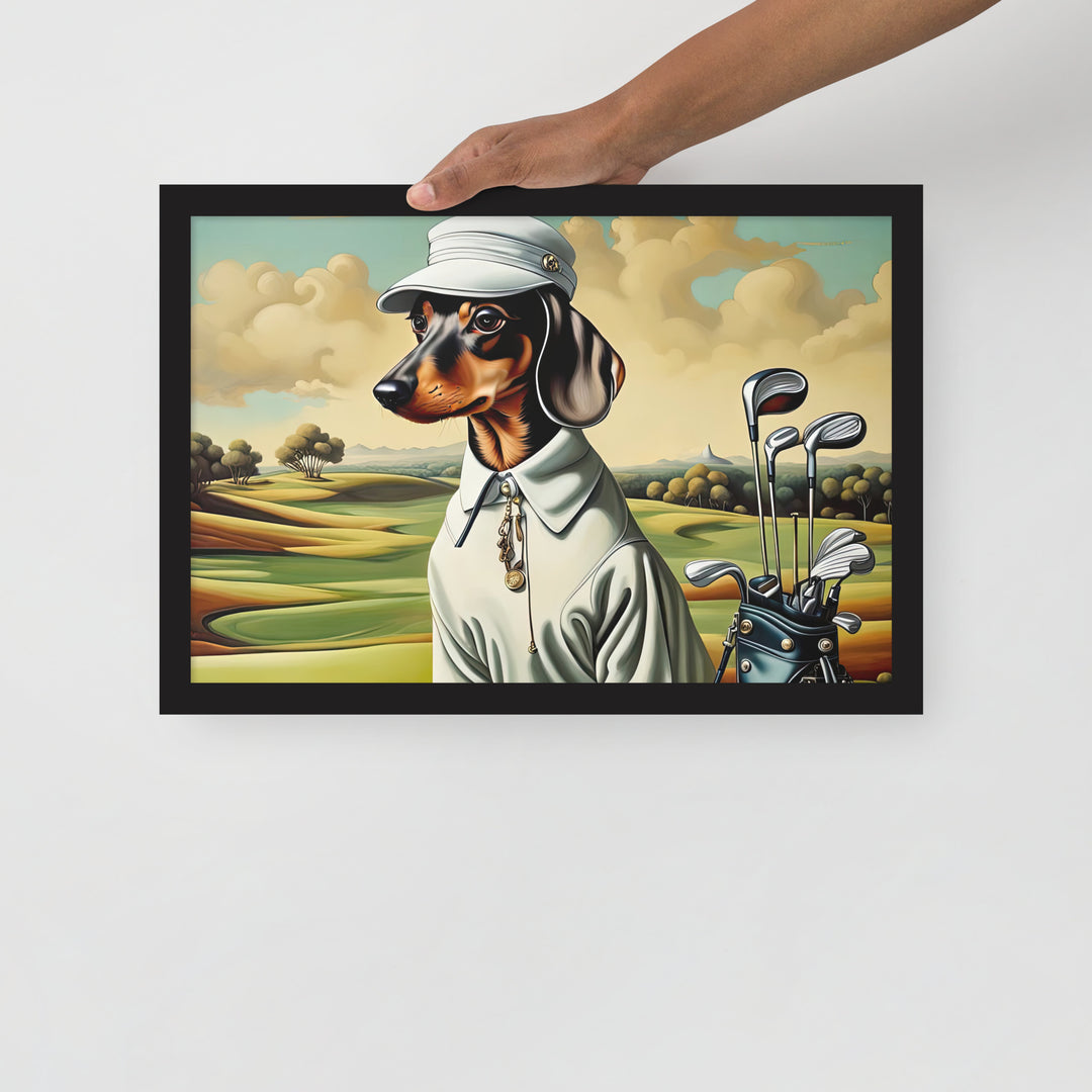 Dachshund Golfer- Framed poster v3