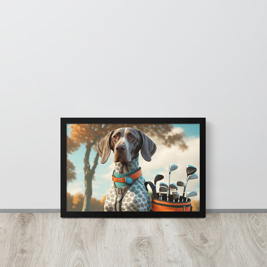 German Shorthaired Pointer Golfer- Framed poster