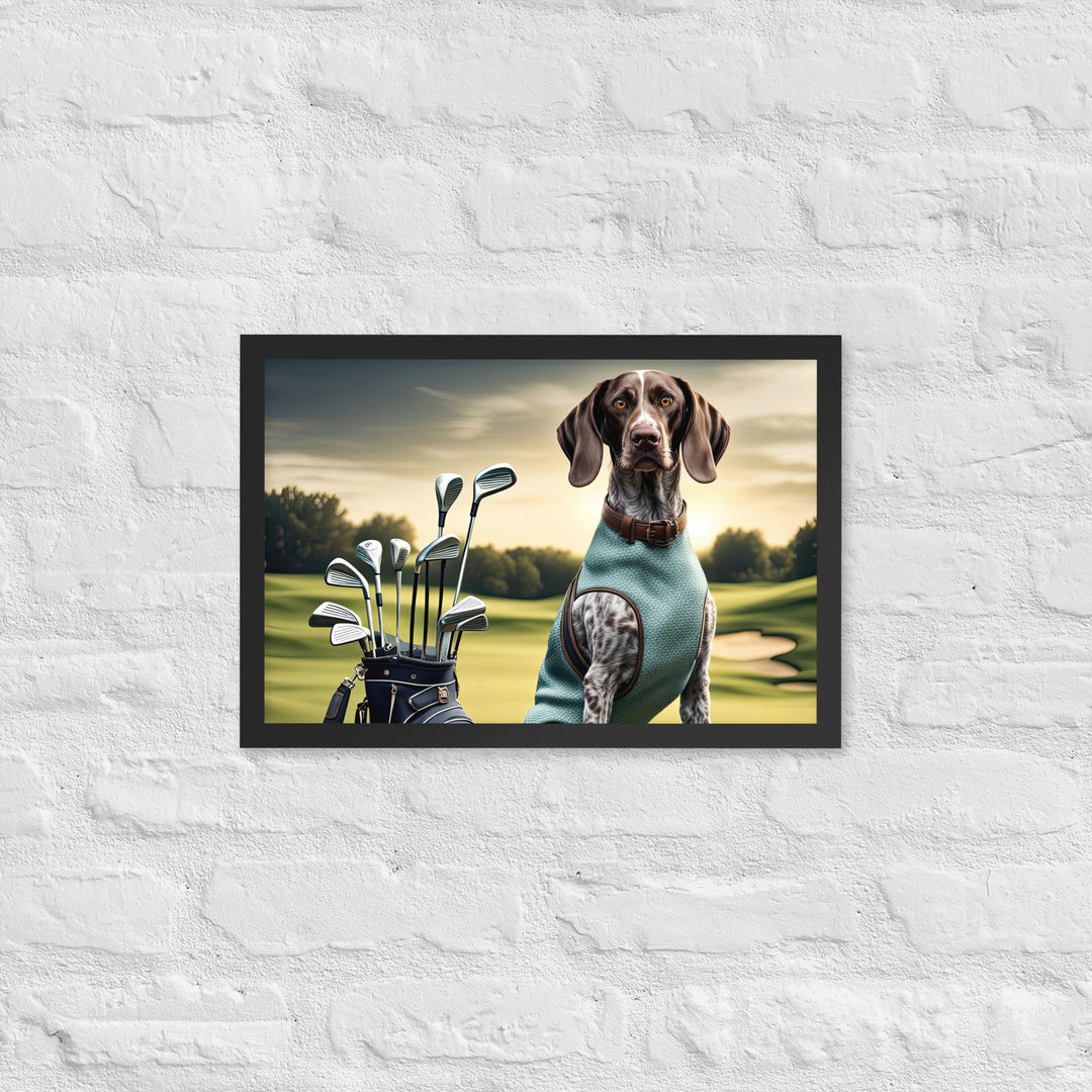 German Shorthaired Pointer Golfer- Framed poster v2