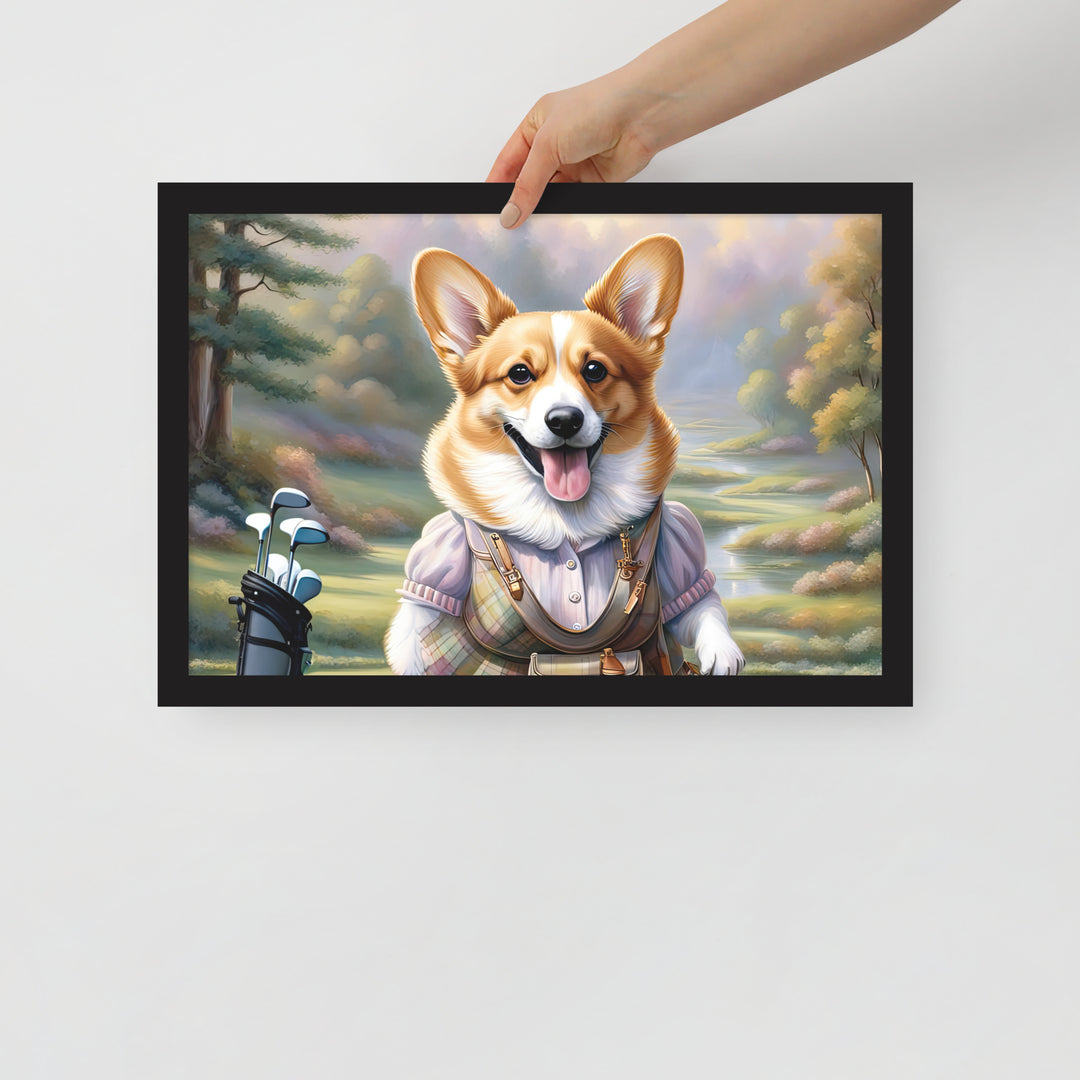 Pembroke Welsh Corgi Golfer- Framed poster v4