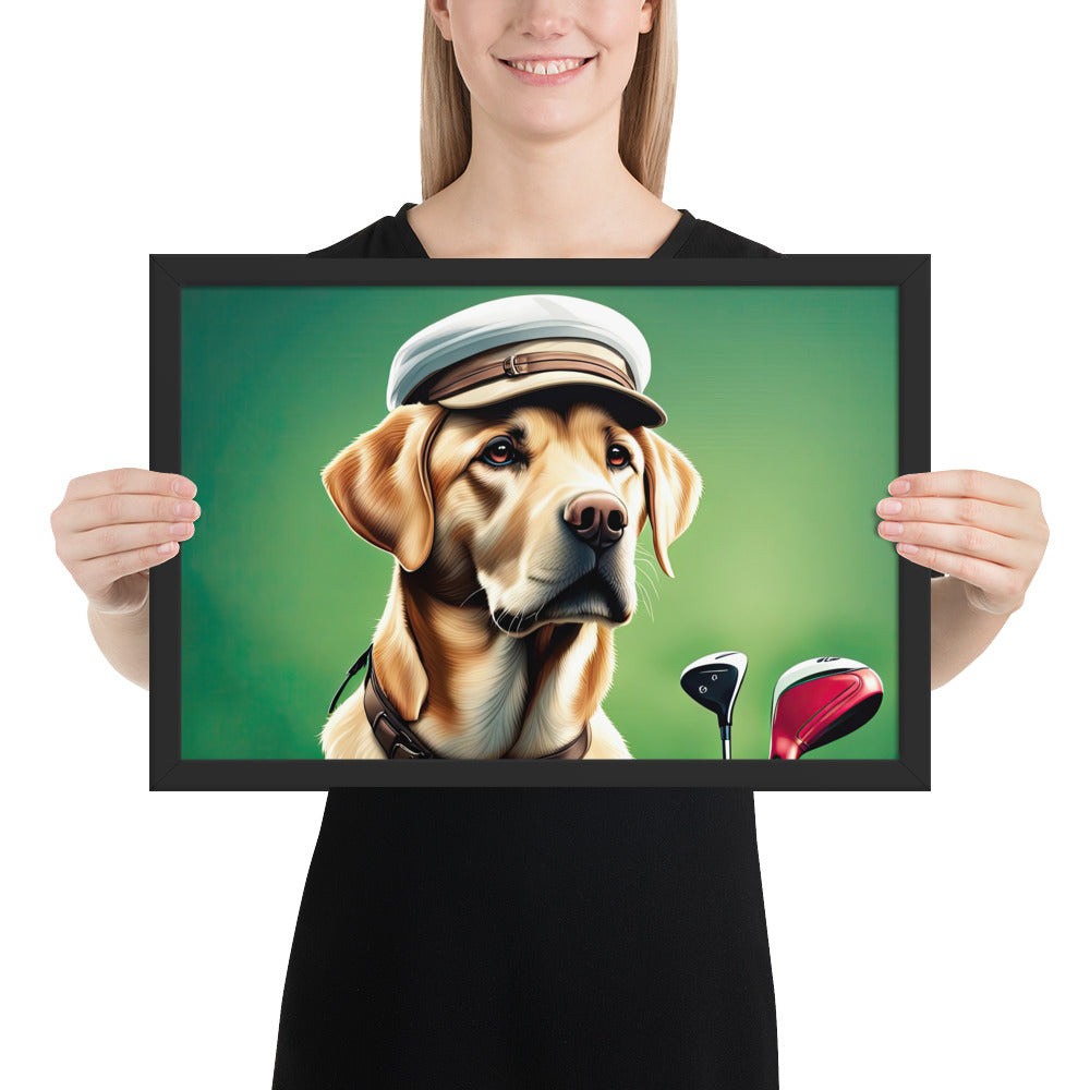 Framed poster-Labrador Retriever Golfer V3