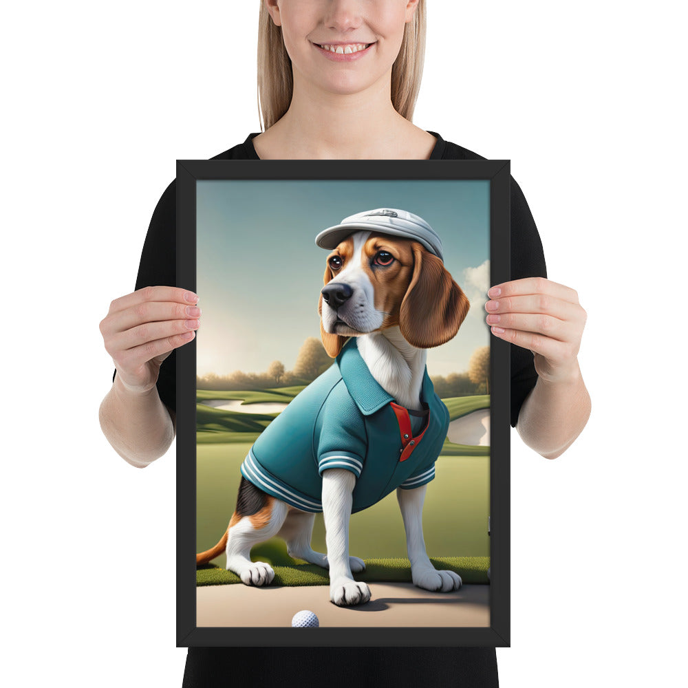 Beagle Golfer- Framed poster v2