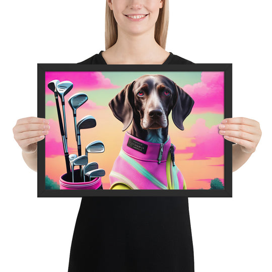 German Shorthaired Pointer Golfer- Framed poster v3