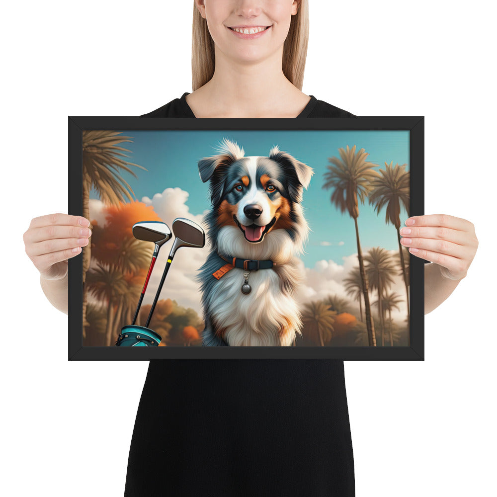 Australian Shepherd Golfer- Framed poster v2