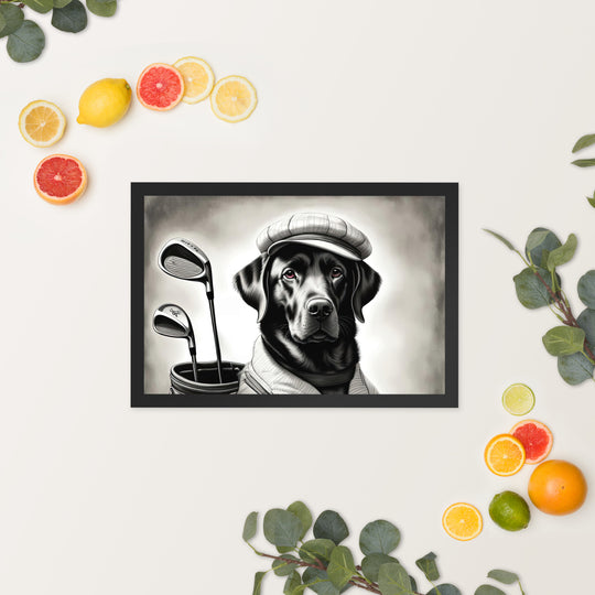 Framed poster-Labrador Retriever Golfer V11