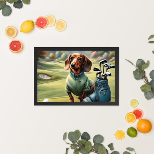 Dachshund Golfer- Framed poster