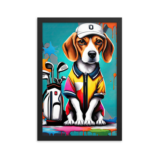 Beagle Golfer- Framed poster v4