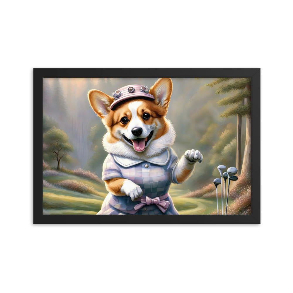 Pembroke Welsh Corgi Golfer- Framed poster v2