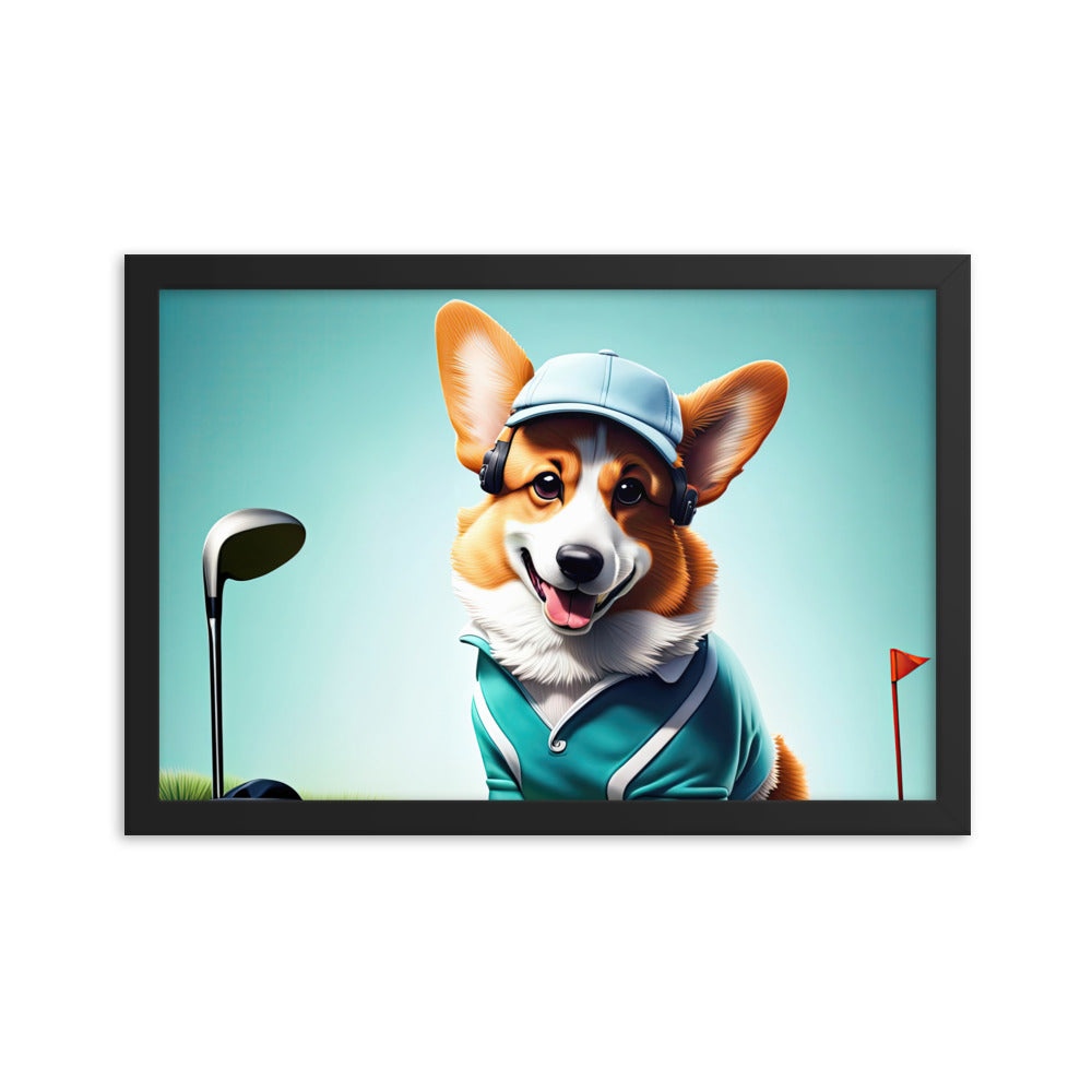 Pembroke Welsh Corgi Golfer- Framed poster