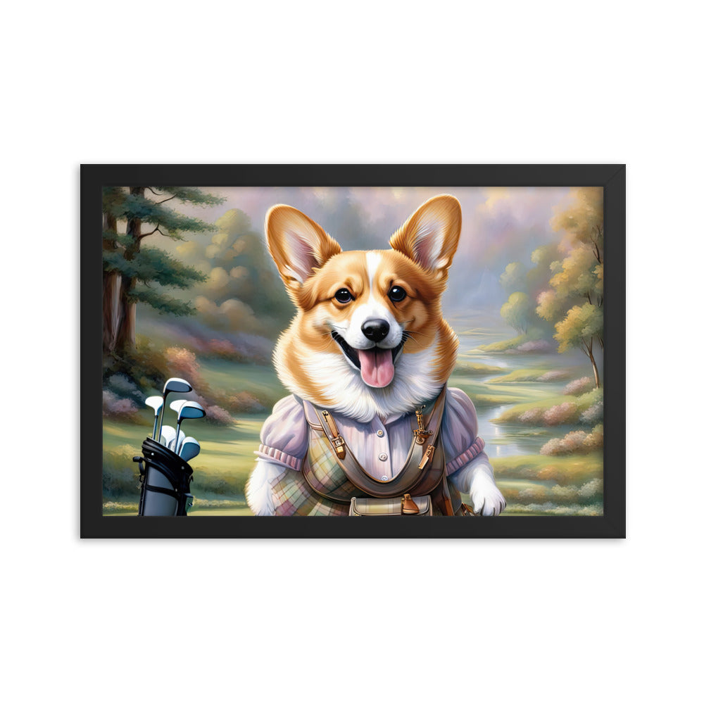 Pembroke Welsh Corgi Golfer- Framed poster v3