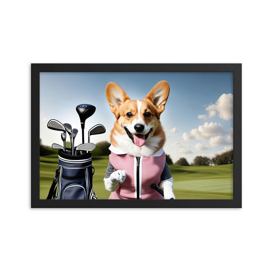 Pembroke Welsh Corgi Golfer- Framed poster v5