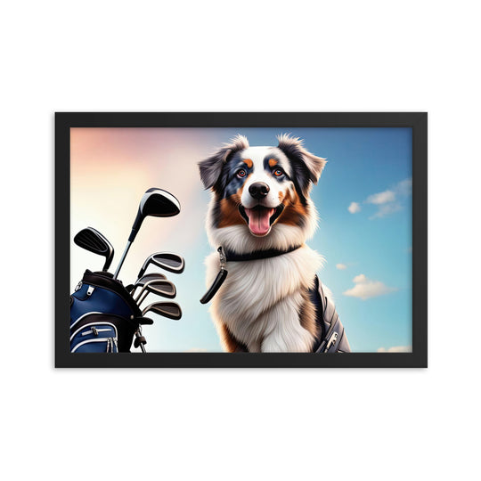 Australian Shepherd Golfer- Framed poster