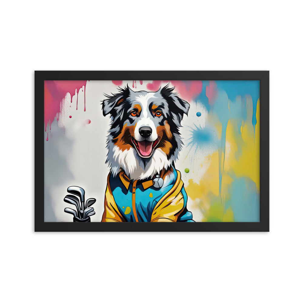 Australian Shepherd Golfer- Framed poster v3