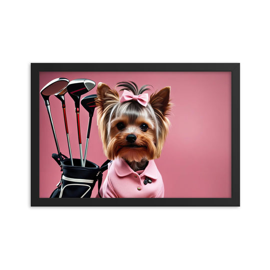 Yorkshire Terrier Golfer- Framed poster