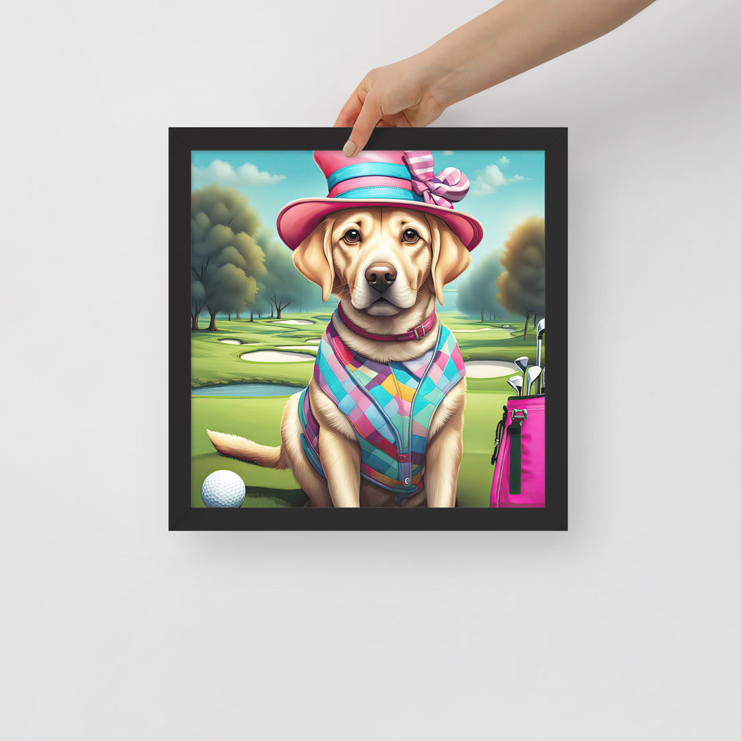 Framed poster-Labrador Retriever Golfer V9