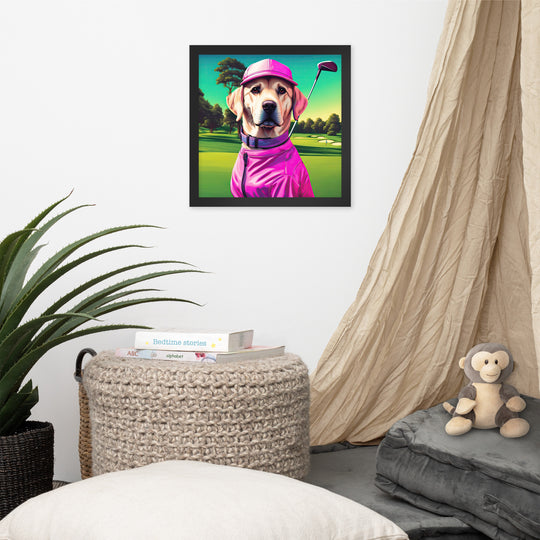 Framed poster-Labrador Retriever Golfer V16