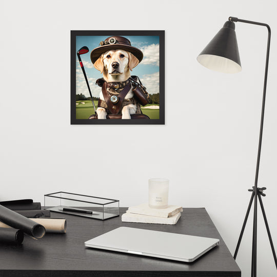 Framed poster-Labrador Retriever Golfer V20