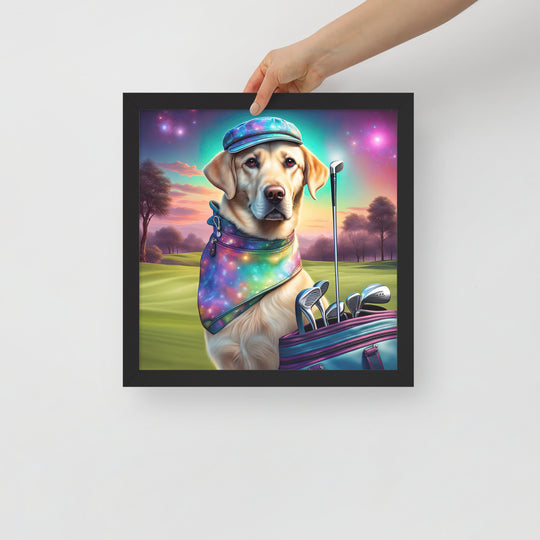 Framed poster-Labrador Retriever Golfer V21