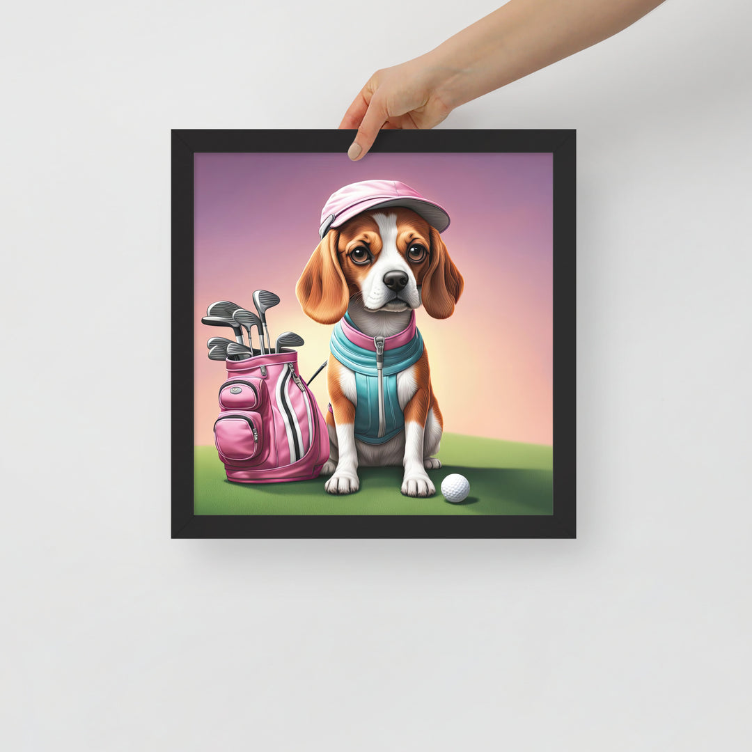 Beagle Golfer- Framed poster v3