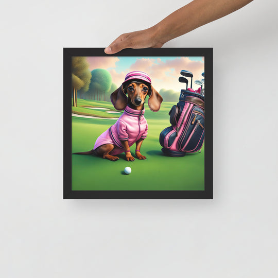 Dachshund Golfer- Framed poster v2